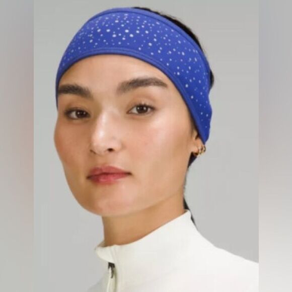 NWT New LULULEMON Fleece Reflective Running Ponytail Ear Warmer Blue Silver L XL - Picture 2 of 9